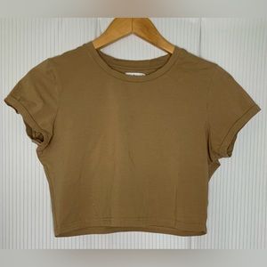 Tna - Beige Fitted Short Sleeve Crop Top - Small